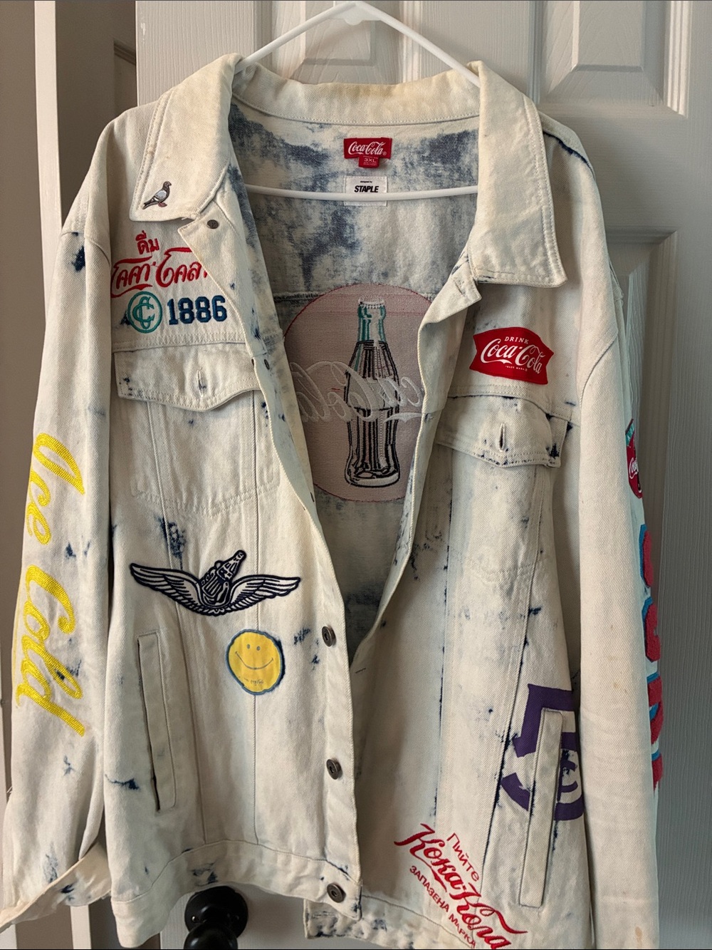 Coca-Cola White Denim Jacket with Multicolor Patches